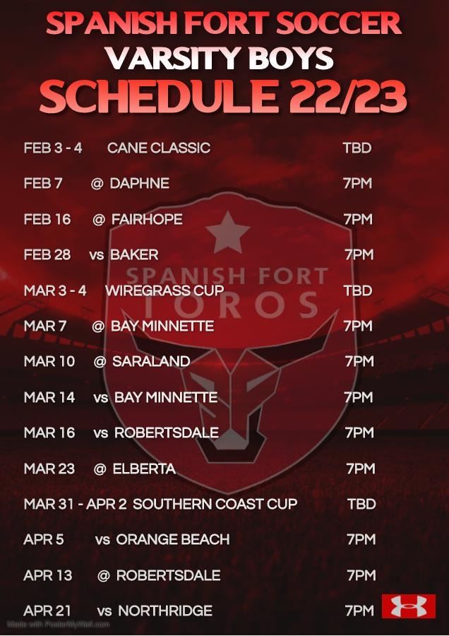 2023 Spanish Fort Boy's Soccer Schedule